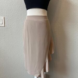 Camellia Tan Asymmetric Ruffle Midi Skirt